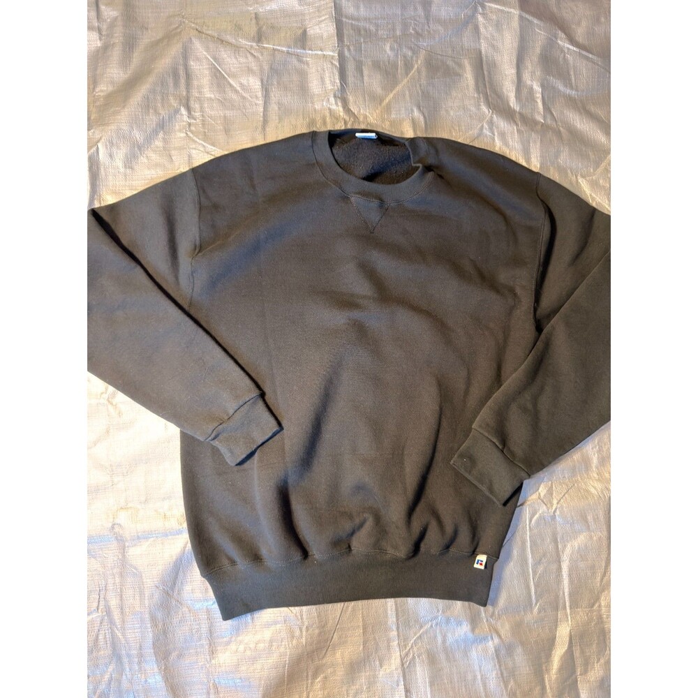 Vintage 90s Russell Athletic NWOT Blank Sweatshirt Large Tall LT Black V-Notch